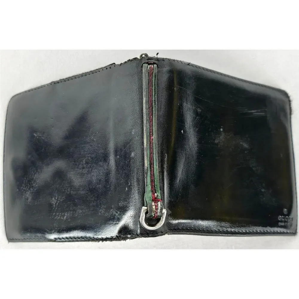 GUCCI VINTAGE MEN’S BLACK LEATHER BI-FOLD WALLET – COIN POCKET – MADE IN ITALY
